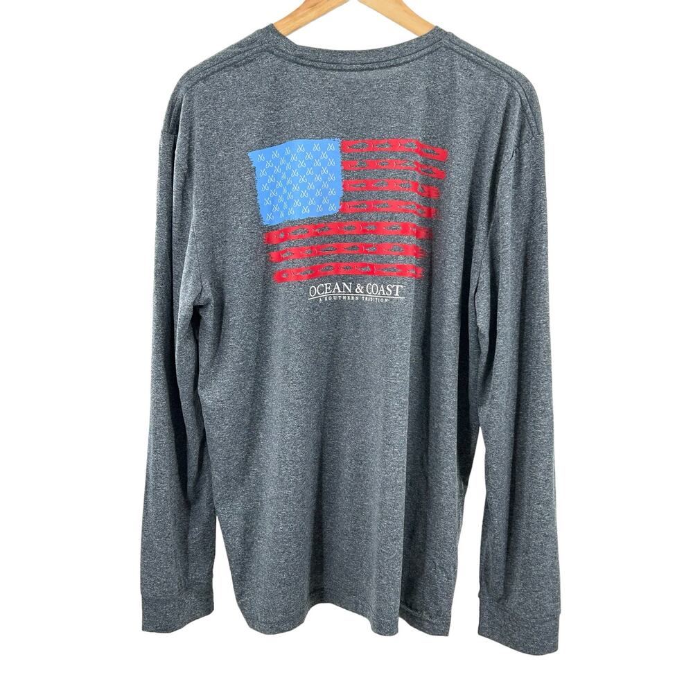 Ocean + Coast Mens‎ Long Sleeve T-Shirt Fishing American Flag L